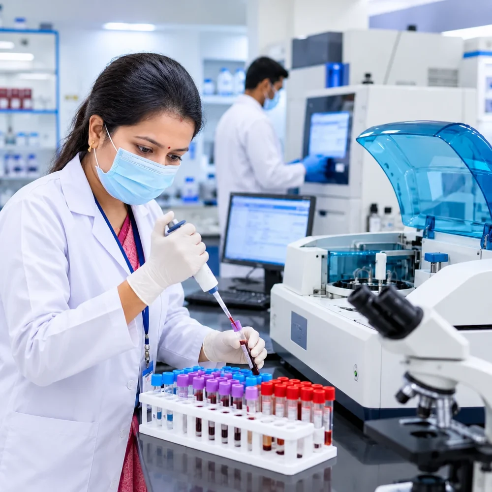 Focused Lab Technician Pipetting Blood Samples