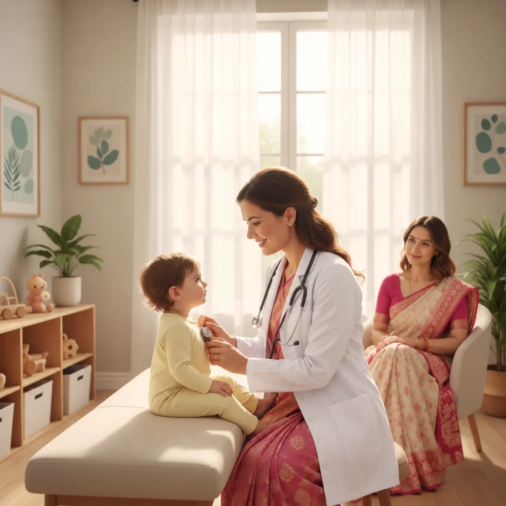 Warm Pediatric Checkup in a Sunlit Clinic